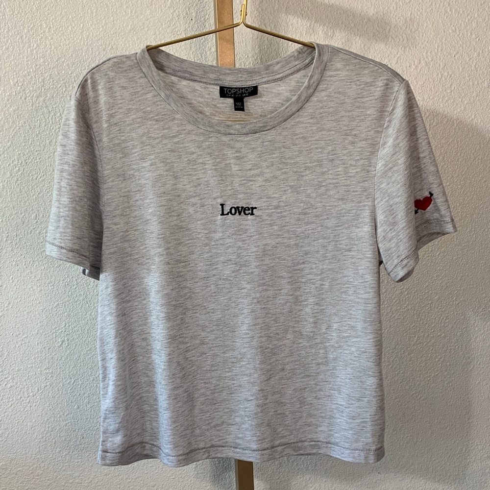 Topshop Heather Gray ‘Lover’Tee with Heart Detail- medium